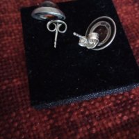 Старинни авторски сребърни обеци с естествен кехлибар , снимка 2 - Обеци - 29275861