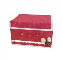 1733 Малка текстилна сгъваема кутия за съхранение с декорация панделка и точки, снимка 3 - Органайзери - 30363384