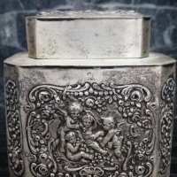 Антична сребърна кутия за чай, снимка 16 - Антикварни и старинни предмети - 32196454