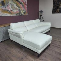 Светло кремав кожен ъглов диван с лежанка, снимка 7 - Дивани и мека мебел - 42514215