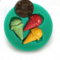 3 малки фунийки сладолед силиконов молд форма декорация торта фондан сладки шоколад гипс смола, снимка 1 - Форми - 29843882