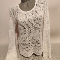 Бял летен пуловер р-р М, снимка 3 - Блузи с дълъг ръкав и пуловери - 39226625