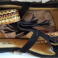 Дамски сандали естествена кожа черно и златно ESMARA, снимка 5 - Сандали - 29731350