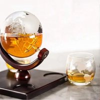 Стъклена бутилка глобус за алкохол с чаши диспенсър алкохол уиски вино, снимка 4 - Подаръци за мъже - 39626114