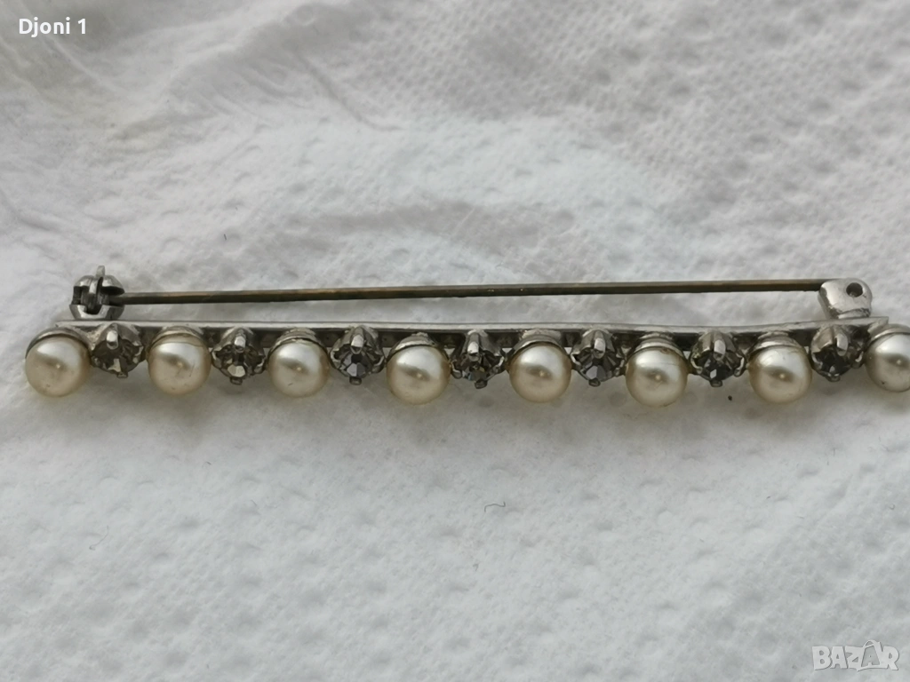 Винтидж сребърна брошка с перли , снимка 1