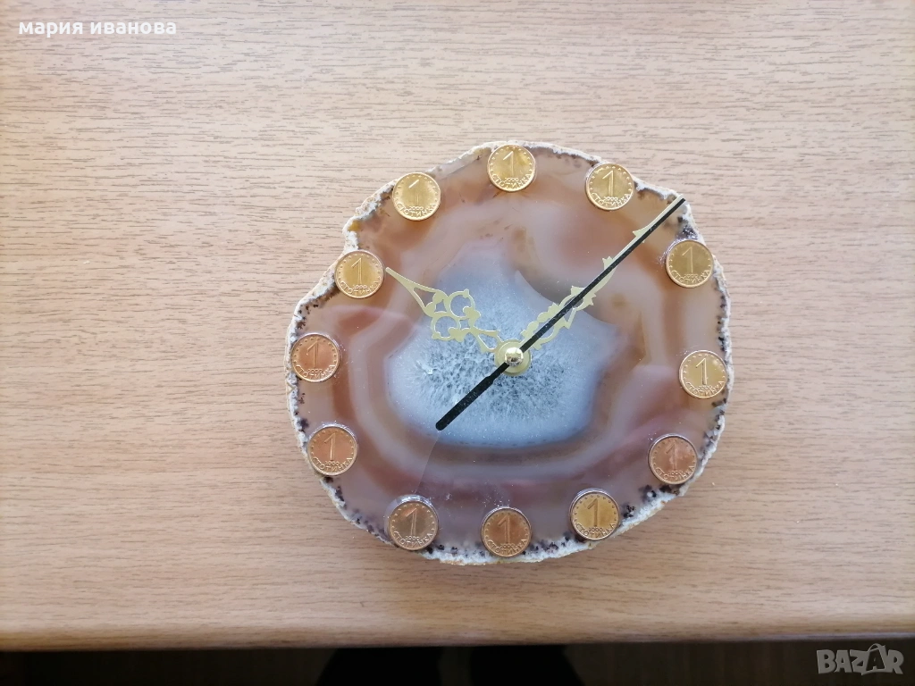 Стенен часовник с ахат плавен механизъм, снимка 1