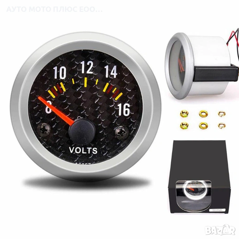 Измервателен Карбонов Волтметър за автомобил 8V до 16V., снимка 1