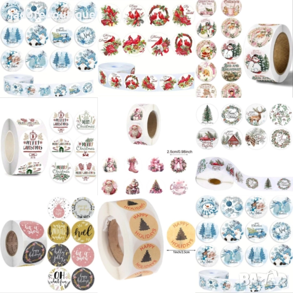 100 бр Кръгли стикери Коледни различни видове Коледа, снимка 1