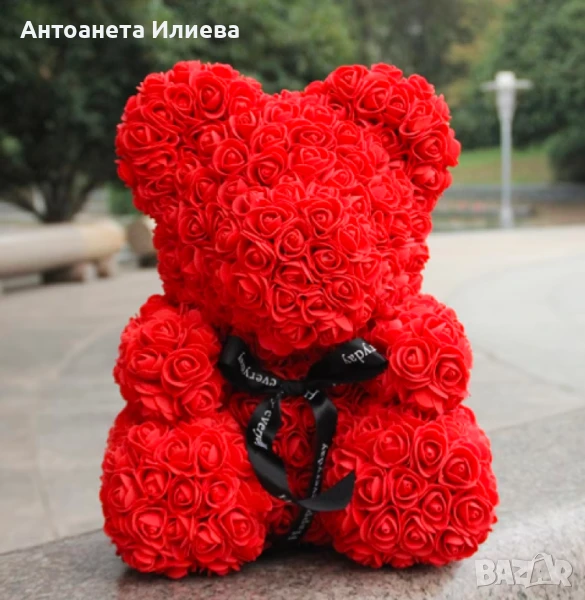 Мече изработено от рози с панделка, 38см, снимка 1