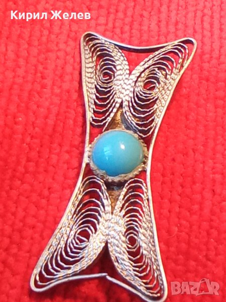 Стара тюркоазена филигранна СКЪПОЦЕННА АРТ БРОШКА СРЕБРО и НАТУРАЛЕН ТЮРКОАЗ МАЙСТОРСКО БИЖУ 25746, снимка 1
