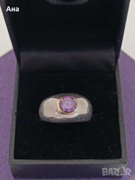 Красив сребърен пръстен маркиран с естествен камък #ДЗ, снимка 1