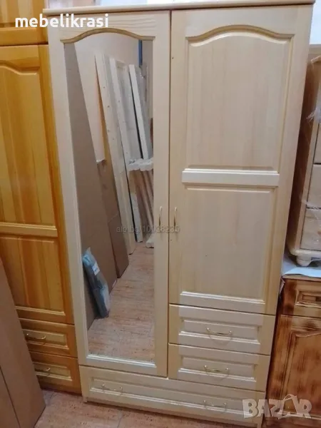 Гардероб комбиниран 90 см. без надстройка.С огледало-Масив.Наличен!, снимка 1