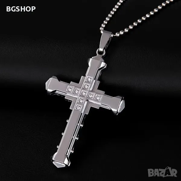 Jesus Crystal Cross / Кръстче с камъни - Silver, снимка 1
