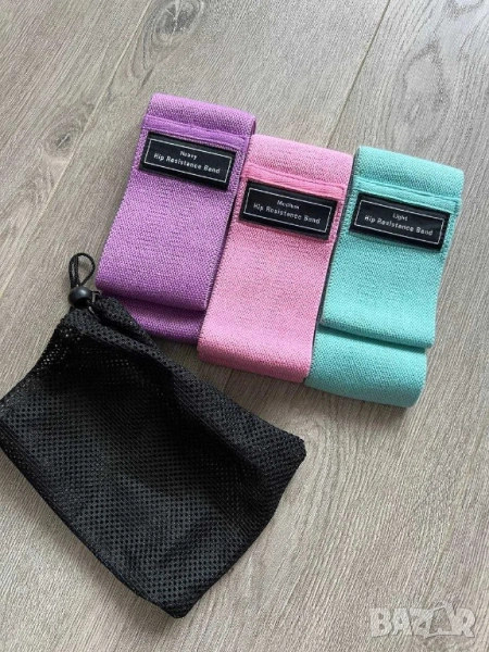 Удобни текстилни ластици за тренировка - комплект 3 броя, снимка 1