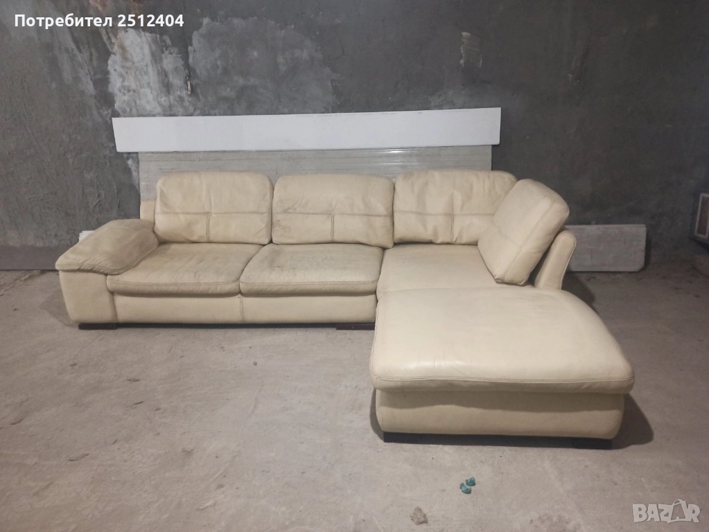 Промоция!.. кожен диван ъглов бял, снимка 1