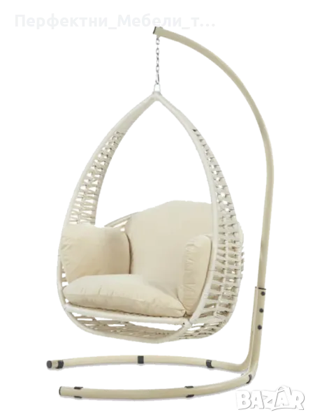 Ратанов релакс кресло-люлка,ратанова люлка с меки възглавници,ратанова крем люлка, снимка 1