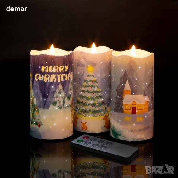 Комплект 3 броя коледни LED свещи с батерии , снимка 1