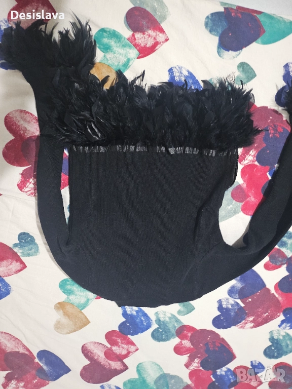 Черна блуза с пера пуловер , снимка 1