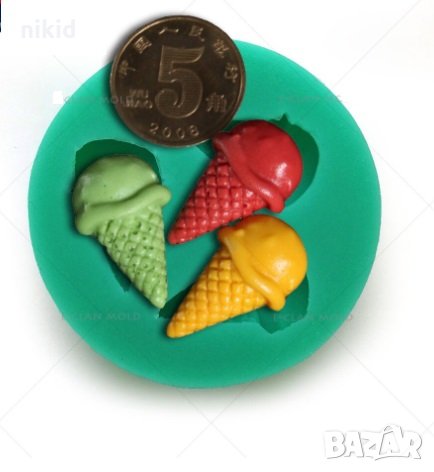 3 малки фунийки сладолед силиконов молд форма декорация торта фондан сладки шоколад гипс смола, снимка 1