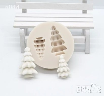 2 Снежни напластени Елхи Елха Борче силиконов молд форма фондан шоколад гипс украса декор, снимка 1