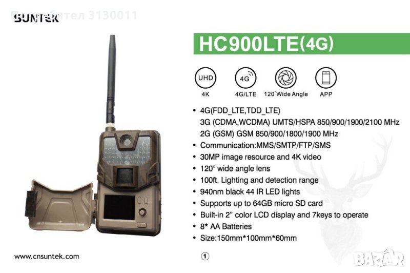 20MP Нови Фотокапани Suntek HC-900M Ip66 ловна камера 20MP 1080P 120 градуса до 25 метра, снимка 1