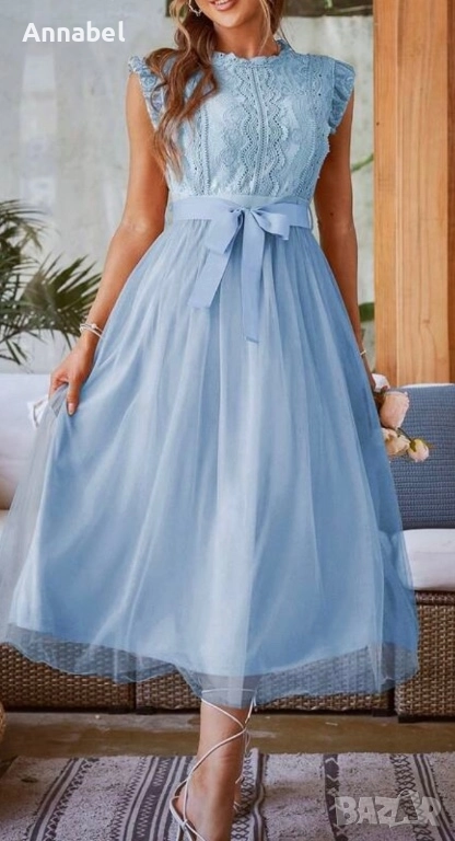 Светло синя шифонена рокля, снимка 1