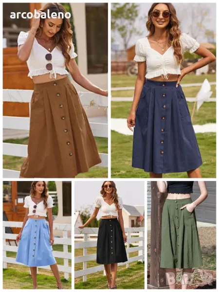 Ежедневна дамска пола с копчета и висока талия, 5цвята , снимка 1