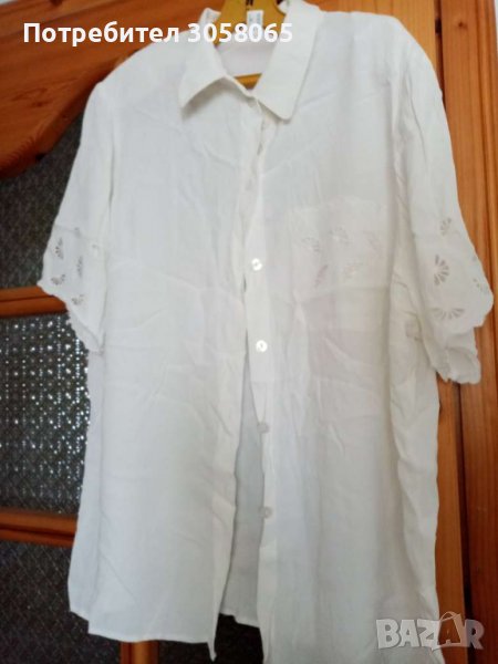 дълга бяла риза с бродерии и къси ръкави в XXL размер , снимка 1
