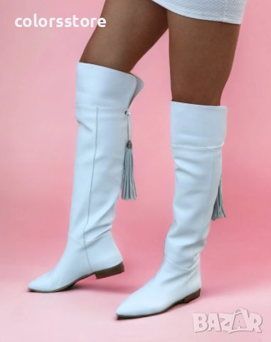 Равни ботуши - бяла кожа - DB20, снимка 2 - Дамски ботуши - 42797027