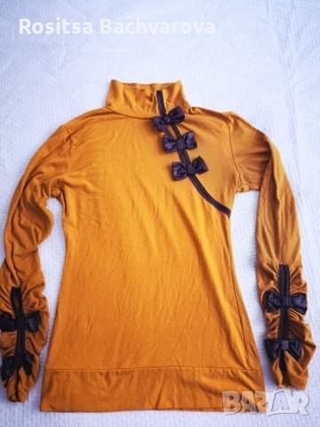 Блузка цвят горчица с панделки, снимка 2 - Блузи с дълъг ръкав и пуловери - 30385103
