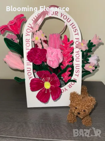 Кошница с вечни цветя от плюшена тел, снимка 3 - Романтични подаръци - 49754854