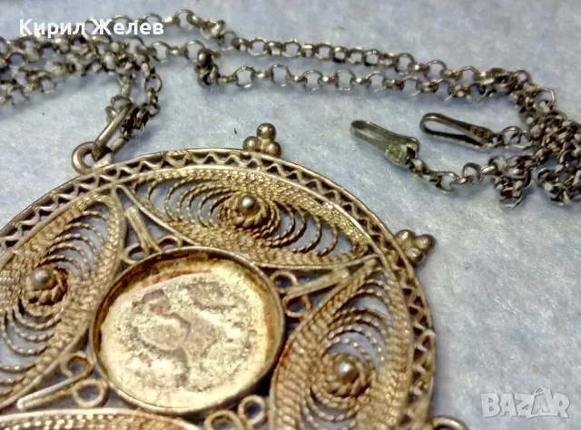 СТАР ФИЛИГРАНЕН СРЕБЪРЕН МЕДАЛЬОН СРЕБРО ВИСОКА ПРОБА с ГНЕЗДО за СКЪП КАМЪК иСРЕБЪРНА ВЕРИЖКА 44369, снимка 14 - Антикварни и старинни предмети - 49886084