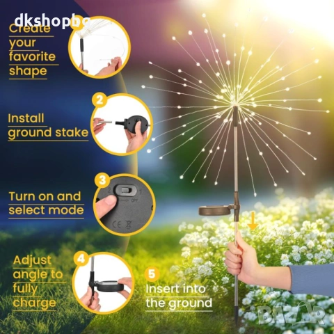 4470 Декоративна соларна лампа „Фойерверки“ (150/200 LED) – Водоустойчива, снимка 3 - Соларни лампи - 54066262