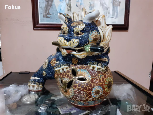Сатцума Satsuma Kutani Стар порцелан фигура дракон, куче фу, снимка 4 - Антикварни и старинни предмети - 51007100