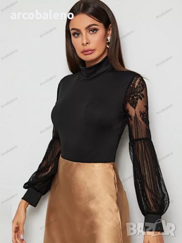 Дамско модно боди с дълъг ръкав с дантелени шевове , снимка 2 - Корсети, бюстиета, топове - 39193051