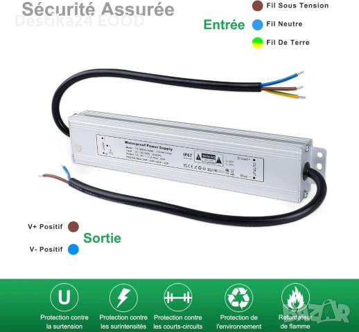 Водоустойчив LED трансформатор 24V 60W IP67 – за външно осветление, снимка 2 - Лед осветление - 53081210