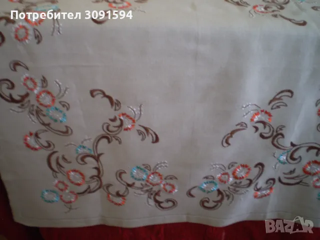 Винтидж ленена ретро покривка за маса с бродирани  цветя, снимка 7 - Покривки за маси - 49563129