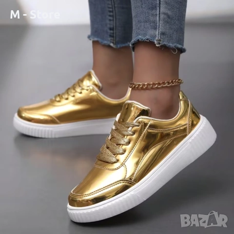 Дамски маратонки - златисти, снимка 2 - Маратонки - 54237346