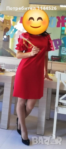 Червена рокля свободен силует, S