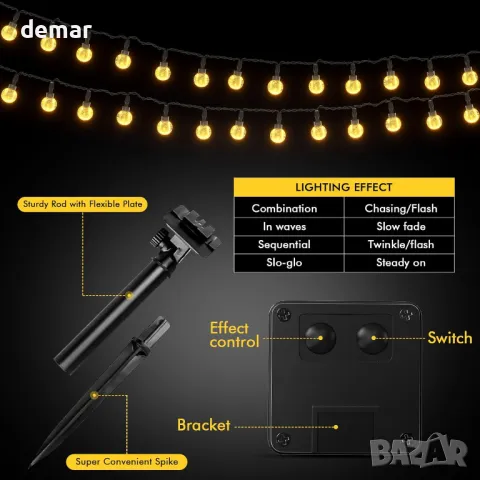 1 бр. 3 м, 20 LED соларни струнни светлини Външни водоустойчиви, кристални светлини с 8 режима, снимка 2 - Лед осветление - 49363053
