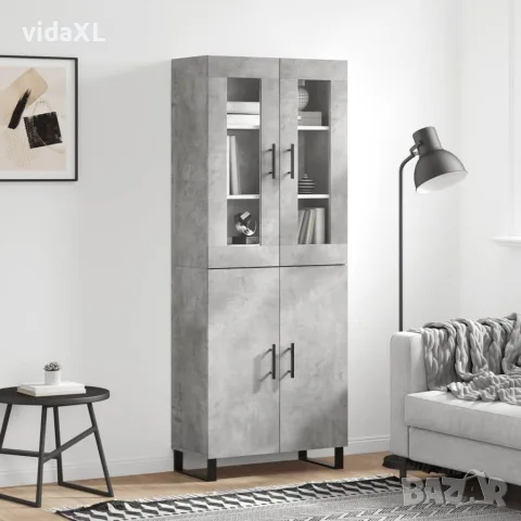 vidaXL Висок шкаф, бетонно сив, 69,5x34x180 см, инженерно дърво, снимка 2 - Бюфети - 56146774
