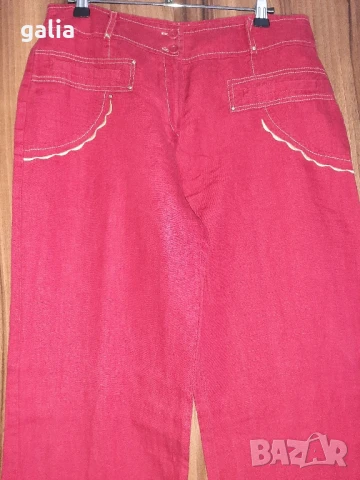 Тъмночервен ленен панталон , снимка 2 - Панталони - 51129858