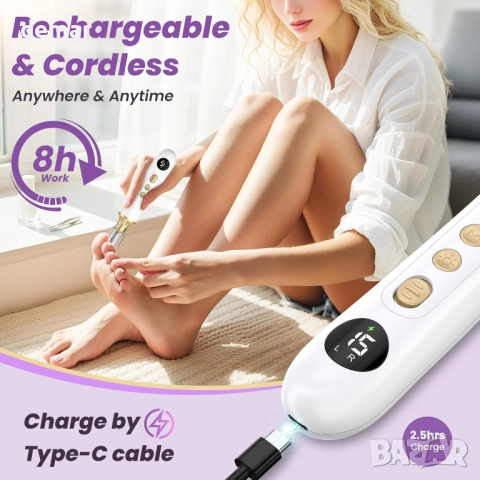 Електрическа безжична пила за нокти с 15 скорости и LED светлина, снимка 5 - Други - 51786172