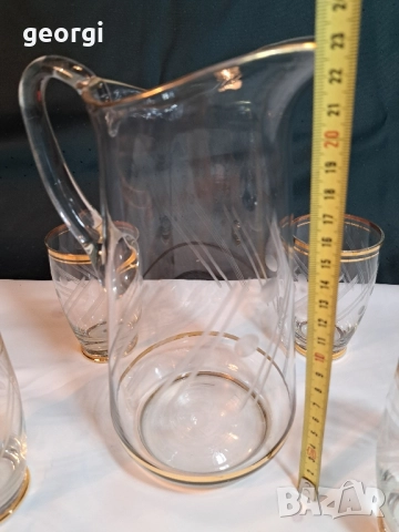 българска луксозна стъклена кана с пет чаши за вино 28/2, снимка 7 - Сервизи - 51838198