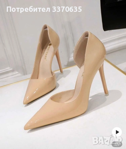 Дамски бежови високи обувки , снимка 2 - Дамски обувки на ток - 52031808