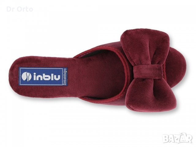 INBLU Луксозни италиански домашни чехли с ефектна пандела, Бордо, снимка 2 - Пантофи - 35607435