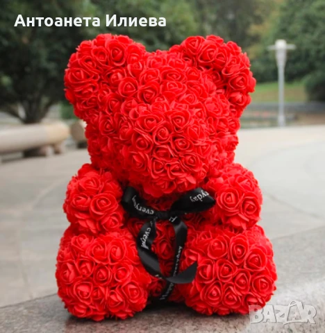 Мече изработено от рози с панделка, 38см, снимка 1