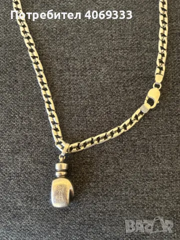 Сребърен плътен синджир с боксова ръкавица 67.62гр 925 , снимка 12 - Колиета, медальони, синджири - 49909837