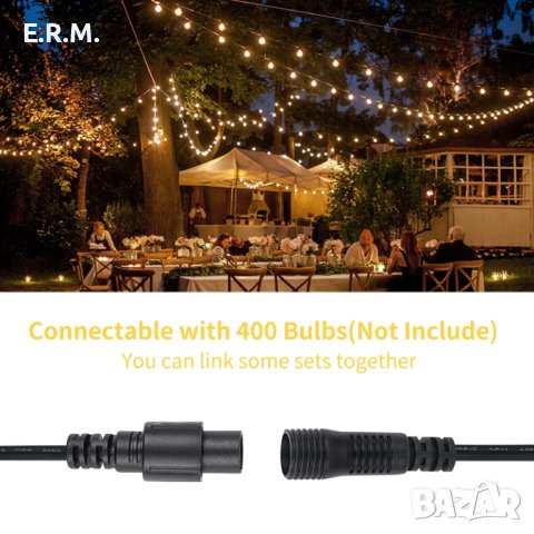 LED гирляндни светлини 30м. с 50+2 бр. Крушки струнни лампи за двор тераса парти сватба String Light, снимка 7 - Лед осветление - 42512628
