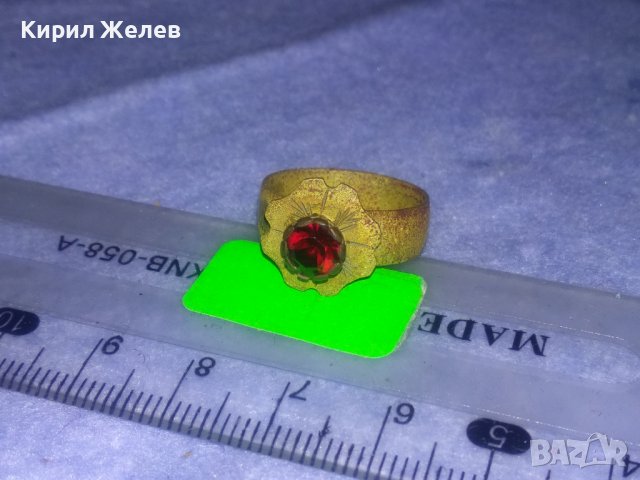 СТАРИНЕН СКЪПОЦЕН ФЛОРАЛЕН БРОНЗОВ РЕТРО ПРЪСТЕН - ЦВЕТЕ РЪЧНО ОРНАМЕНТИРАН с ФАСЕТИРАН ГРАНАТ 36617, снимка 8 - Антикварни и старинни предмети - 39723265